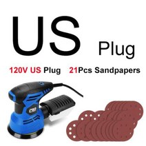 원형 샌딩기 사포 샌더 전기300W 샌딩기 오비탈 샌더 21Pcs 125mm 샌드페이퍼 포함 강력한 집진 광택기 PRO, 04 US 110-120V