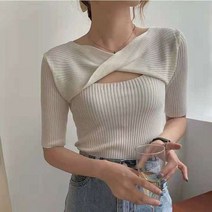 허니시스터 22MA09-17087 커팅 꼬임 니트 티셔츠