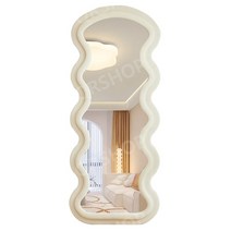 날씬 전신 거울 벨벳 물결 피팅 미러 침실 화장 의류 매장 인테리어 장식 벽걸이, 오프화이트 160x60cm 벽걸이+스탠드