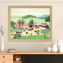 나봄갤러리 그랜마 모지스 오래된 체크무늬 집 풍경화 일러스트 명화, 3.내츄럴 액자