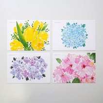 +[복스마켓]+_수채화 꽃 엽서 4종 세트 손엽서 그림 플라워+[BOKS_MARKET]+