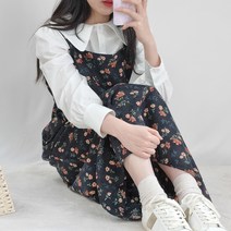 플로럴 코듀로이 플라워 패턴 뷔스티에 나시 롱 원피스