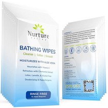 [정품] Nurture 성인용 린스 프리 목욕 물티슈 알로에 개별 포장 | 민감한 피부를