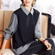 넷투넷코리아 여성 캐주얼 카라넥 블라우스 데일리 배색 셔츠 심플
