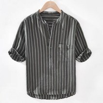 희우스타일 남성 여름 스프라이트 헨리넥 반팔 린넨 셔츠 W16