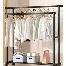 1.4m 앞뒤 2단 옷가게 전시 행거 옷걸이 옷방 행거, 1.4m 화이트 이중 폴 + 휠