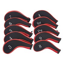 Sword &Shield sports 네오프렌 지퍼 골프 클럽 아이언 헤드 커버 아이언 커버 10개/세트(블랙&블랙), Red Black