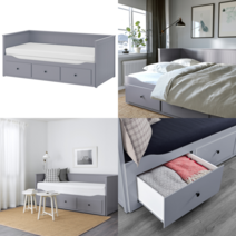 이케아 싱글/수퍼싱글+ 침대 HEMNES 헴네스 데이베드+서랍3/매트리스2 그레이/오스방 단단함 80x200 cm