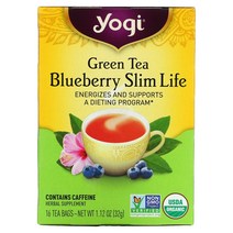 HK몰 Yogi Tea 녹차 블루베리 슬림 라이프 티백 16개 32g(1.12oz), 블루베리 슬림 라이트