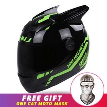 오토바이 헬멧 귀 모토 여성용 풀페이스 안전모, F939-04 Black Green+XL