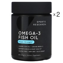 [2통 묶음] 스포츠리서치 rtg 오메가3 트리플 스트렝스 1250mg / 1255mg 60정 알티지 피쉬오일 고약사 EPA 오마비 EPA DHA 도코사헥사엔산 에이코사펜타엔산, 2개