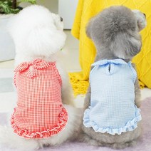쉬블림로브 반려 애견 옷 잔체크 리본 티셔츠 GWP0002, 블루