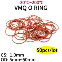고무오링 50Pcs VMQ O 링 씰 개스킷 두께 CS 1mm OD 5 50mm 실리콘 고무 절연 방수 와셔 원형 모양 Nontoxi Red, [42] OD 48mm ID 46mm, [01] Red, [01] CS 1.0mm