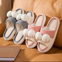 한샘플러스 개구리 왕눈이 시원한 린넨 키높이 실내화 사무실용 거실화, 핑크36-37