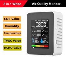 이산화탄소 복합가스 co2 가스 측정기 경보기 356 in1 공기 모니터 co2 이산화탄소 감지기 창고 공기 품질 온도 습도 tvoc hcho 모니터 측정 측정기, 5 in 1 흰색 c