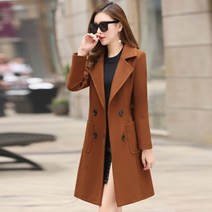 여성핸드메이드코트 모직 턴 다운 칼라 더블 브레스트 슬림 카키 블랙 모직 자켓