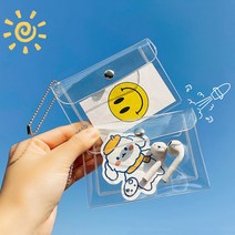 투명 카드지갑 PVC 똑딱이 글리터 펄 젤리 목걸이 지갑 사진 스티커 꾸미기 슬리브 홀더, 투명화이트