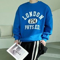 런던 프린팅 오버핏 어깨넓어보이는 겨울 기모 맨투맨 파란색 스웻셔츠