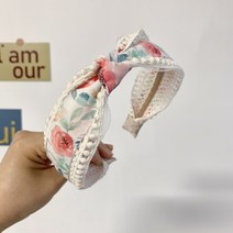 핸드메이드 플라워 자수 레이스 핑크톤 꼬임 고급머리띠