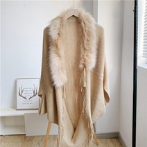 판쵸 가디건 모피 칼라 겨울 숄 및 랩 보헤미안 프린지 특대 용 겨울 판초 및 케이프