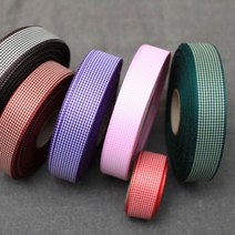 체크리본끈 25mm 10 선물포장띠, 기본체크-연밤색