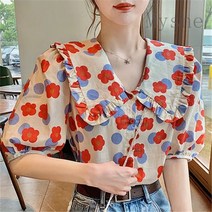 [Myshe]봄 여름 패션 예쁜 반팔 블라우스 여자 빅카라 퍼프소매 블라우스 juan309BP10