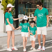 여름패션 유치원 에코 패션쇼 사랑하트 패밀리룩 여름옷 온가족 일가 세식구 네 형 언니 남동생 585140346, 엄마 M, 그린 색티셔츠 화이트 팬츠
