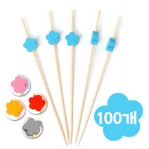 꽃 대나무 과일꼬지 100p (수제햄버거 샌드위치 떡꼬치 과일꽂이 디저트 산적 요지 이쑤시개), 노랑