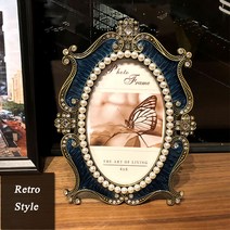 타원형 액자 은진주 도금, 파란색