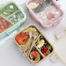 식기 포함 휴대용 전자 레인지 도시락 상자 누출 방지 Envprotection 밀짚 스테인레스 스틸, Pink 304
