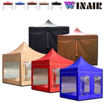 WINAIR 리뷰이벤트 국내 당일발송 프리미엄 끈타입 접이식 천막 지붕+프레임+바람막이(일반/투명) 행사용 캠핑용 방수 그늘막텐트, A세트(지붕+프레임), 3mx3m, 블랙