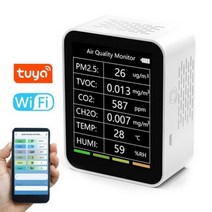 가스 일산화탄소 감지기 다기능 디지털 온도 습도 테스터 이산화탄소 TVOC HCHO 대 모니터 5in 1/6 in 1 CO2 계량기, White