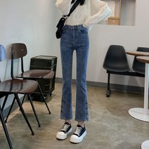 HXT 여성용 사계절 9부 청바지 허리스판 밑단 언발 옆트임 부츠컷 데님 팬츠