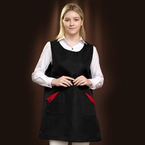 UNILOVE 주머니 포인트 원피스 앞치마, 블랙/레드(6512)