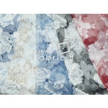 패브릭제이 인견 혼방 착색 락카 프린트 번아웃 노방원단 플라워 5종 FJ-045, 레드（Red）