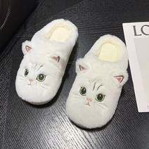 길고양이겨울집 길냥이겨울집 귀여운 고양이 슬리퍼 겨울 집 실내 바닥 신발 여성 동물 털 겨울용 코튼 슬라이드, [02] 38-39, [01] Creamy-white