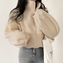 라라벨 여성용 기모 크롭 사본드 뽀글이 집업