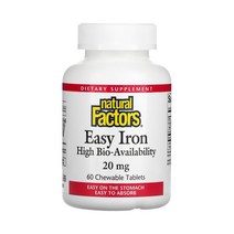 내추럴팩터스 Natural Factors Easy Iron 철분 20mg 60츄어블정 SunActive 피로인산 제이철 제2철 스테비아 잎