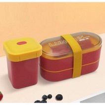 캠핑용 반합 컬러 코펠 & 도시락 포크와 스푼이있는 새로운 더블 레이어 건강 재료 전자 레인지 상자 식기류 세트 식품 저장 용기, 수프 컵이 있는 빨간색