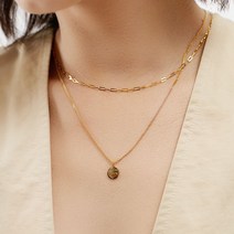 14k 도금 두줄 레이어드 목걸이 18k 도금 코인 팬던트 패션목걸이 체인 레이어드