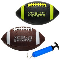 Xcello Sports JR 풋볼 모음 펌프 포함 (2팩) (블랙/옐로우 & 브라운/화이트 미니 - 22.9cm(9인치)), Mini- 9, Black/Yellow Brown/White