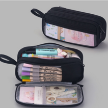 글로벌엔터랭크 간편휴대 핸드클리어 펜슬파우치 필통, 핸드클리어펜슬파우치-블랙