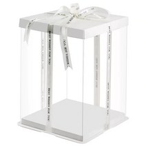 글로벌G&M 투명 케이크 상자 사각 받침포함 플라스틱 PET 1호 2호 3호 2단 3단 4단 높은 웨딩 플라워 꽃 풍선 기프트 용돈 박스 리본포함 대형, 낱장21.5×21.5×16(리본)