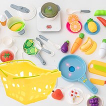 대형바구니+말하는후라이팬+야채과일자르기+화이트소꿉세트(총52종) /주방놀이, 바구니[옐로우]+칼[블루]1개