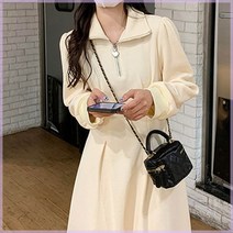 꾸안꾸 하프 넥 카라 원피스 A라인 봄 가을 하객 룩 포인트 지퍼 swb 롱 여성 블랙 비즈니스 캐주얼 미디 화이트 검정 체크