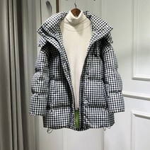 여성 체크 배색 오버핏 누빔 숏 패딩 아우터 점퍼 흰검 중학생 고등학생 여학생 대학생