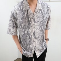 스네이크 뱀피 패턴 오픈카라 반팔셔츠 2color