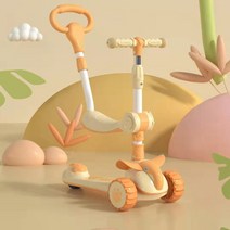 코드86 좌식 유아 접이식 킥보드 앉아서타는 LED 씽씽이, 오렌지 (시트+푸시핸들)