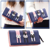 초등장지갑 어린이지갑 심플 여학생 여중생 고등학생 생일선물 귀여운 3고양이 인조PU 18.5CM 네이비 고양이 장지갑