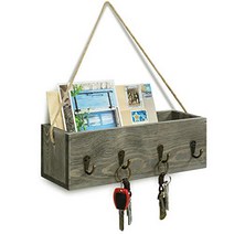 MyGift Vintage Gray Wood Wall Mounted Entryway Mail Sorter Storage Bin w/ 4 Key Hooks Decorative Ru, 1